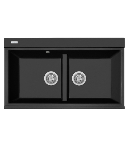 EVIER DE CUISINE EN QUARTZ MICRO ULTRAGRANIT 2 BAC 860*510mm - 90cm LUX NOIR MATT 