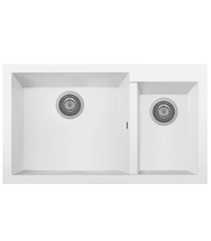 EVIER DE CUISINE EN QUARTZ MICRO ULTRAGRANIT 2 BAC 860*500mm-90cm ONE BLANC LAIT 