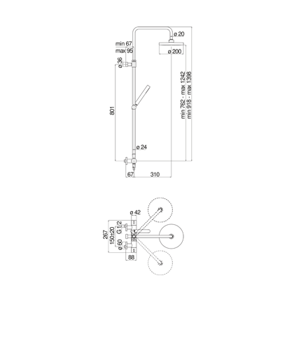 COLONNE DOUCHE, MITIGEUR THERMOSTATIQUE MURAL AVEC BARRE TÉLESCOPIQUE