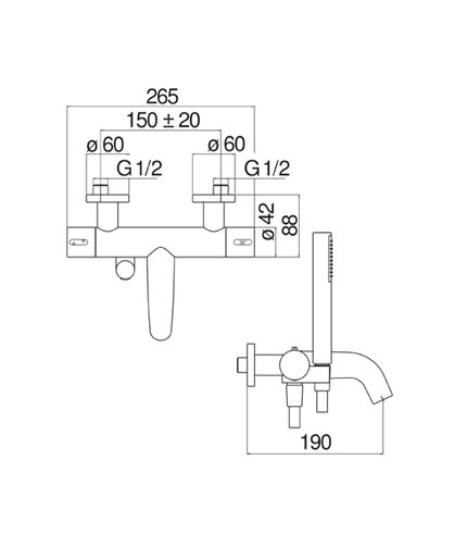 BAIN-DOUCHE, MITIGEUR THERMOSTATIQUE MURAL COMPLET