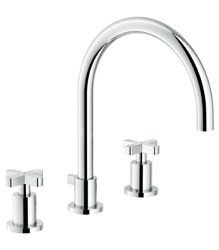 LAVABO, MÉLANGEUR 3 TROUS AVEC BEC LONG