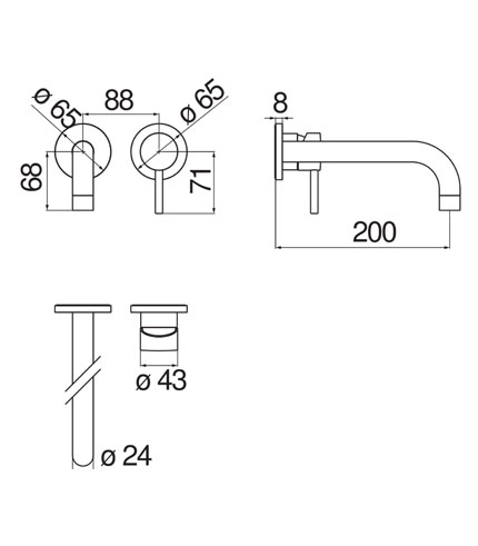 LAVABO, FAÇADE APPARENTE MONOCOMMANDE MURALE BEC LONG
