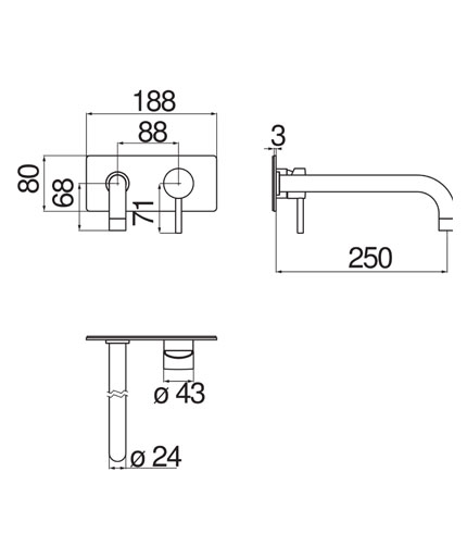 LAVABO, FAÇADE APPARENTE MONOCOMMANDE MURALE BEC LONG