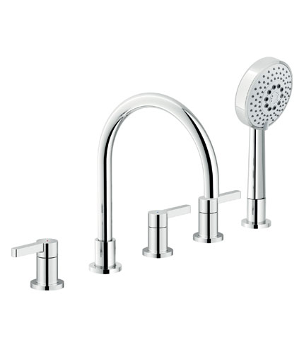 BATTERIE BAIN-DOUCHE, MÉLANGEUR 5 TROUS BORD DE BAIGNOIRE AVEC BEC LONG
