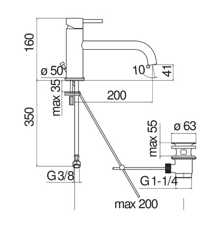 LAVABO, MITIGEUR MONOCOMMANDE BEC LONG