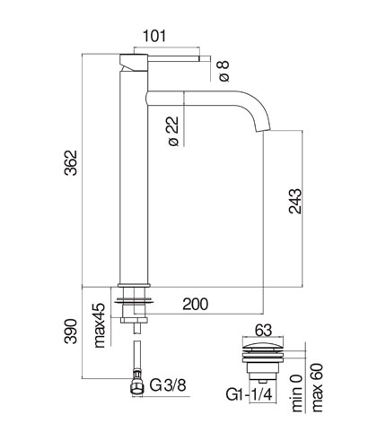 LAVABO, MITIGEUR MONOCOMMANDE REHAUSSÉ