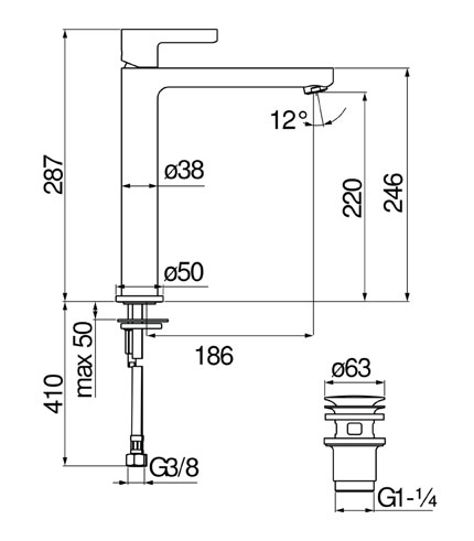 LAVABO, MITIGEUR MONOCOMMANDE REHAUSSÉ