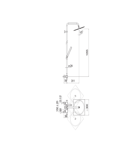 COLONNE DOUCHE, MITIGEUR THERMOSTATIQUE MURAL