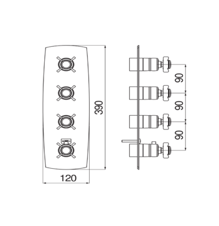 THERMOSTATIQUE À ENCASTRER, FAÇADE POUR THERMOSTATIQUE 4 SORTIES