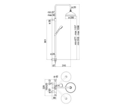COLONNE DOUCHE, MITIGEUR THERMOSTATIQUE MURAL AVEC BARRE TÉLESCOPIQUE